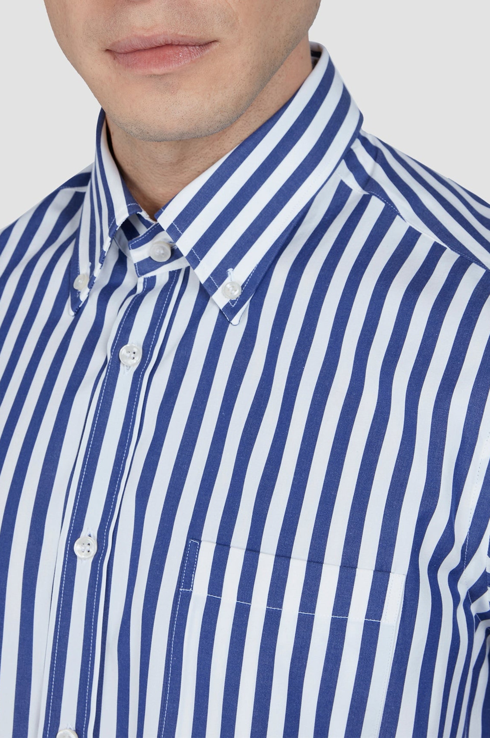 Chemise à manches courtes - Blanc à rayures bleues