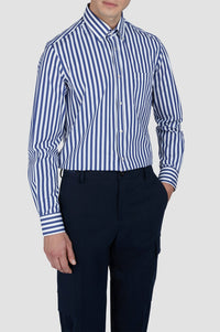 Chemise à manches courtes - Blanc à rayures bleues