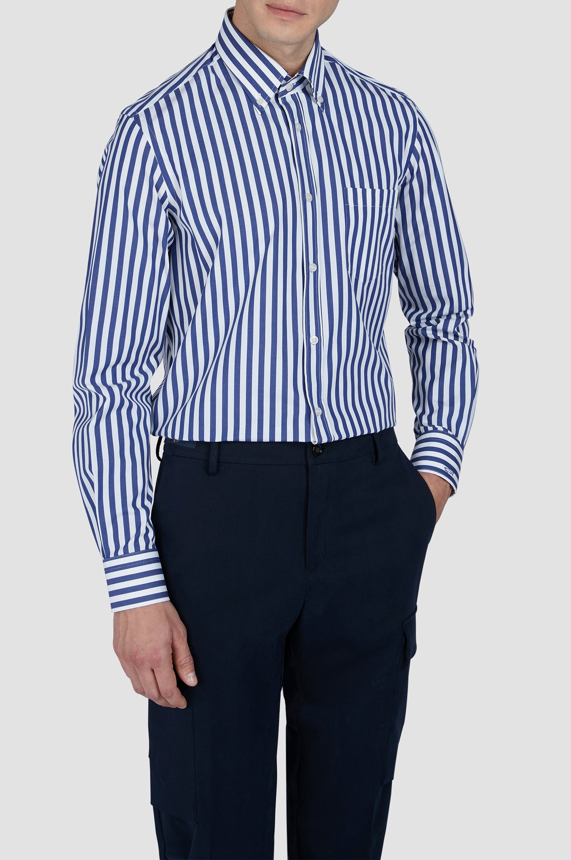 Chemise à manches courtes - Blanc à rayures bleues