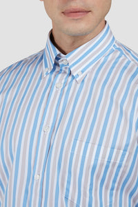 Chemise à manches longues rayée - Blanc à rayures cobalt