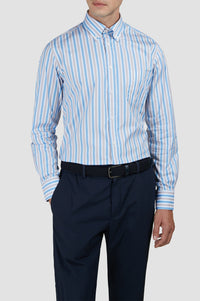 Chemise à manches longues rayée - Blanc à rayures cobalt
