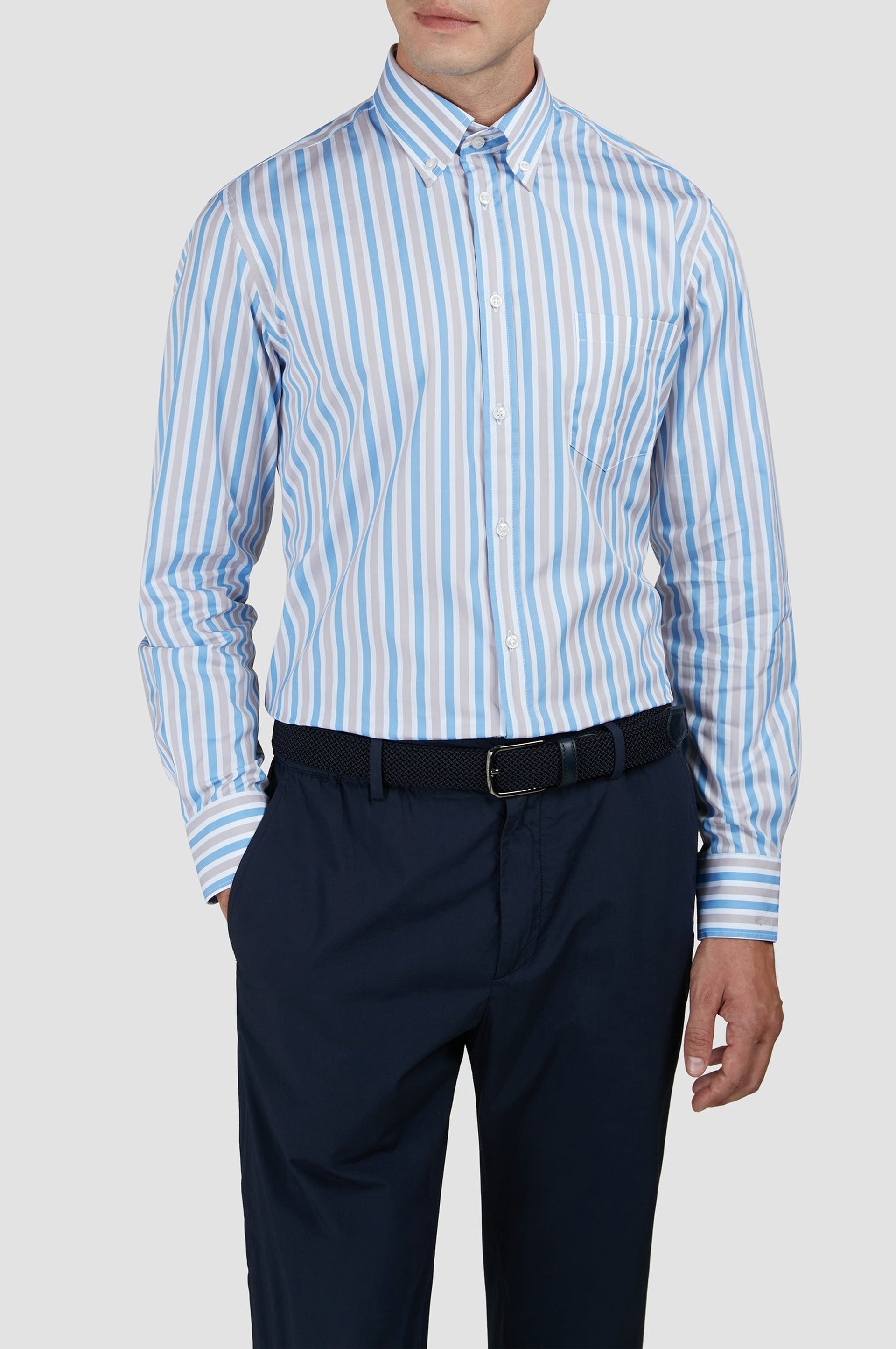 Chemise à manches longues rayée - Blanc à rayures cobalt