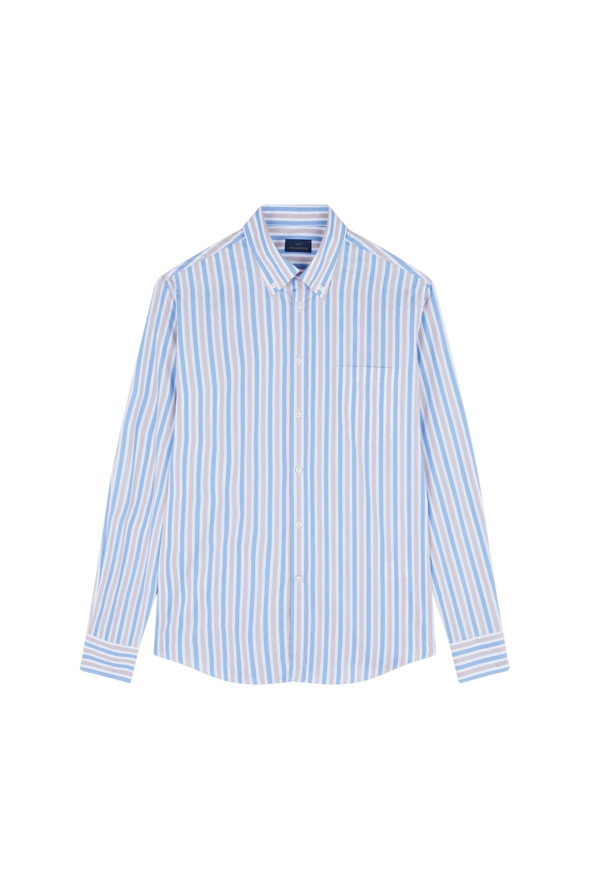 Chemise à manches longues rayée - Bianco Righe Cobalto Beige