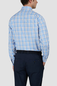 Chemise à carreaux et manches longues - Tartan Blanc & Bleu clair