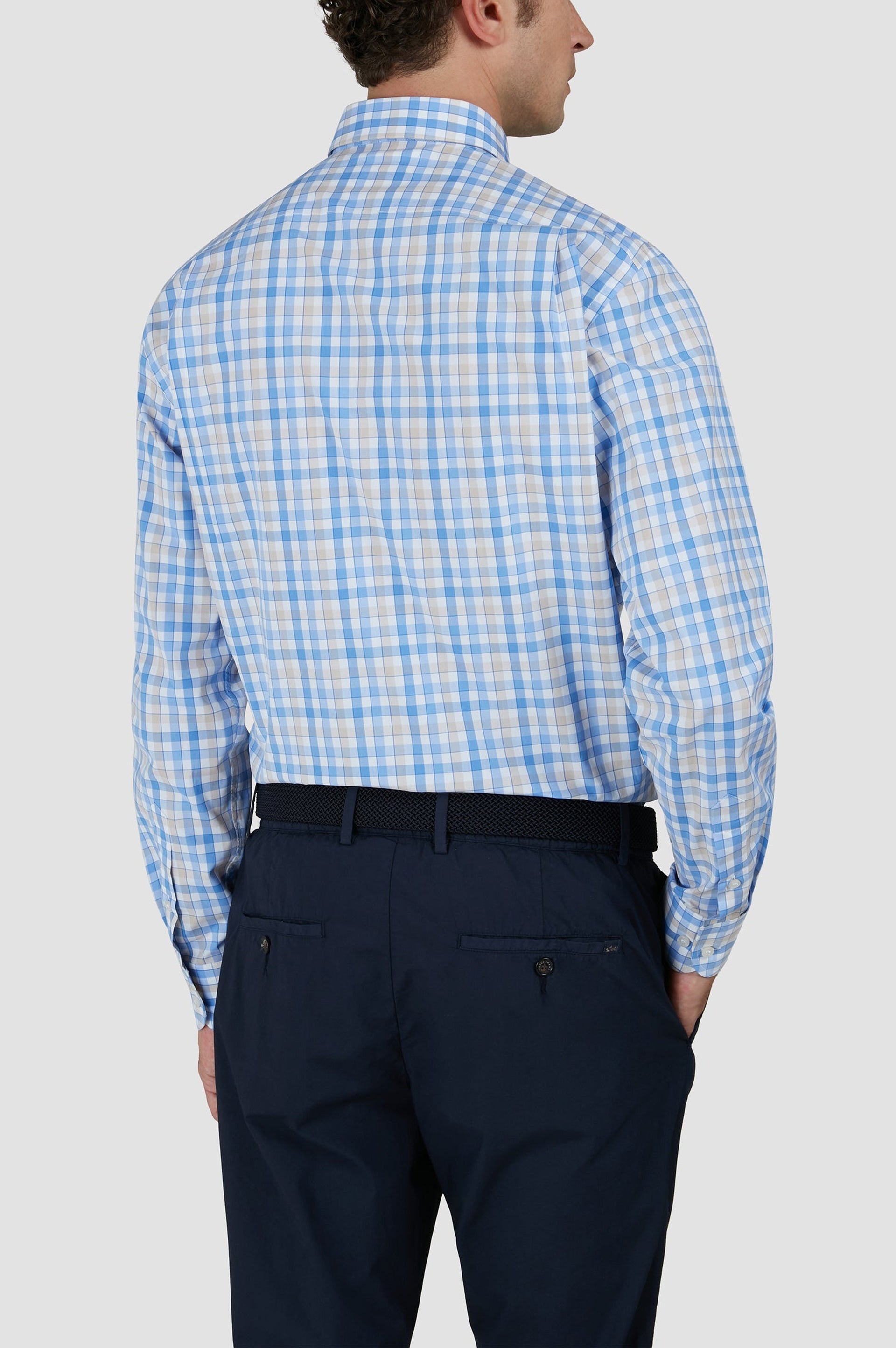 Chemise à carreaux et manches longues - Tartan Blanc & Bleu clair