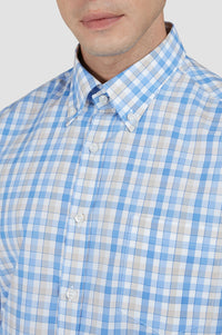 Chemise à carreaux et manches longues - Tartan Blanc & Bleu clair