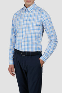 Chemise à carreaux et manches longues - Tartan Blanc & Bleu clair