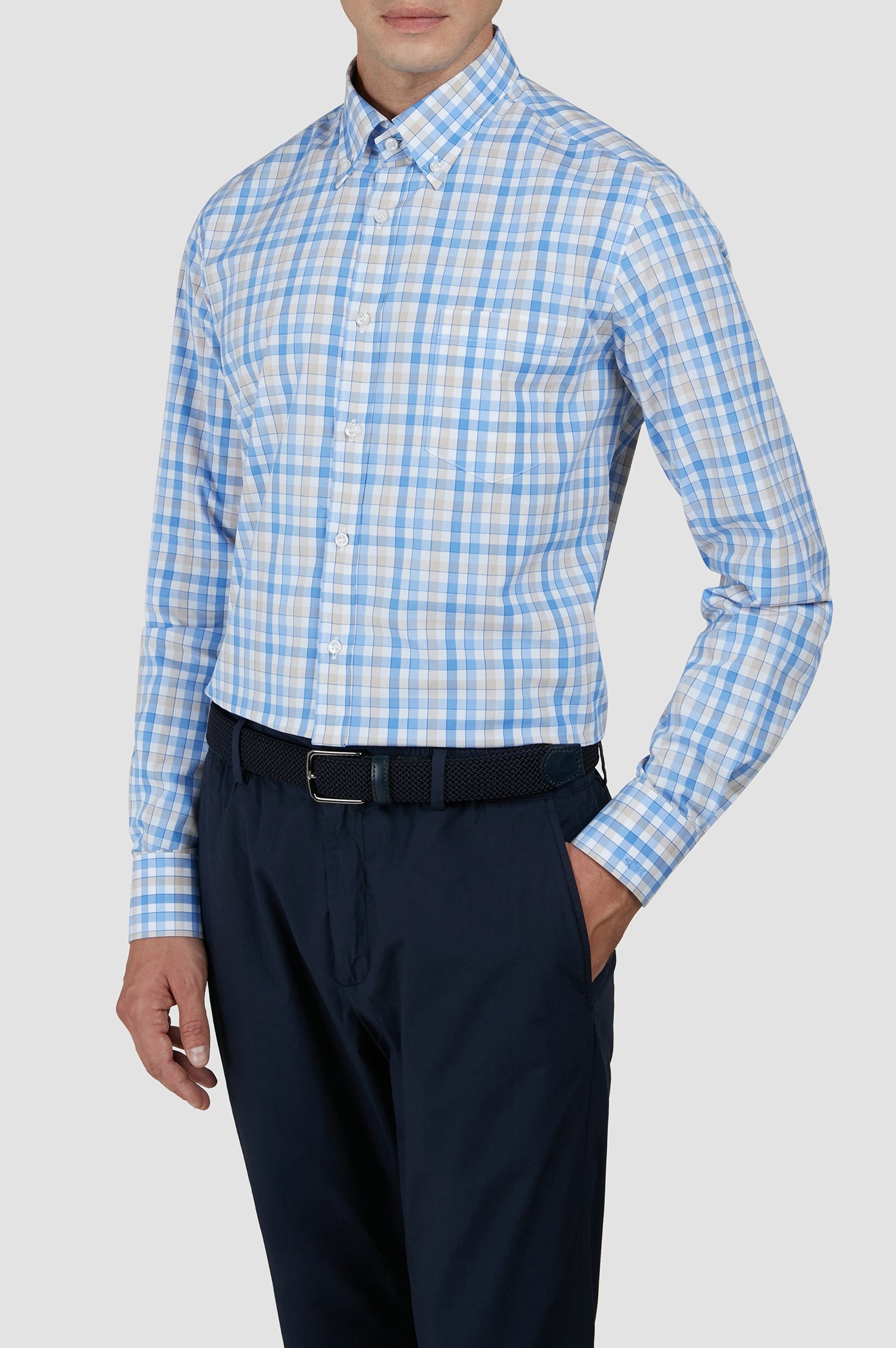 Chemise à carreaux et manches longues - Tartan Blanc & Bleu clair