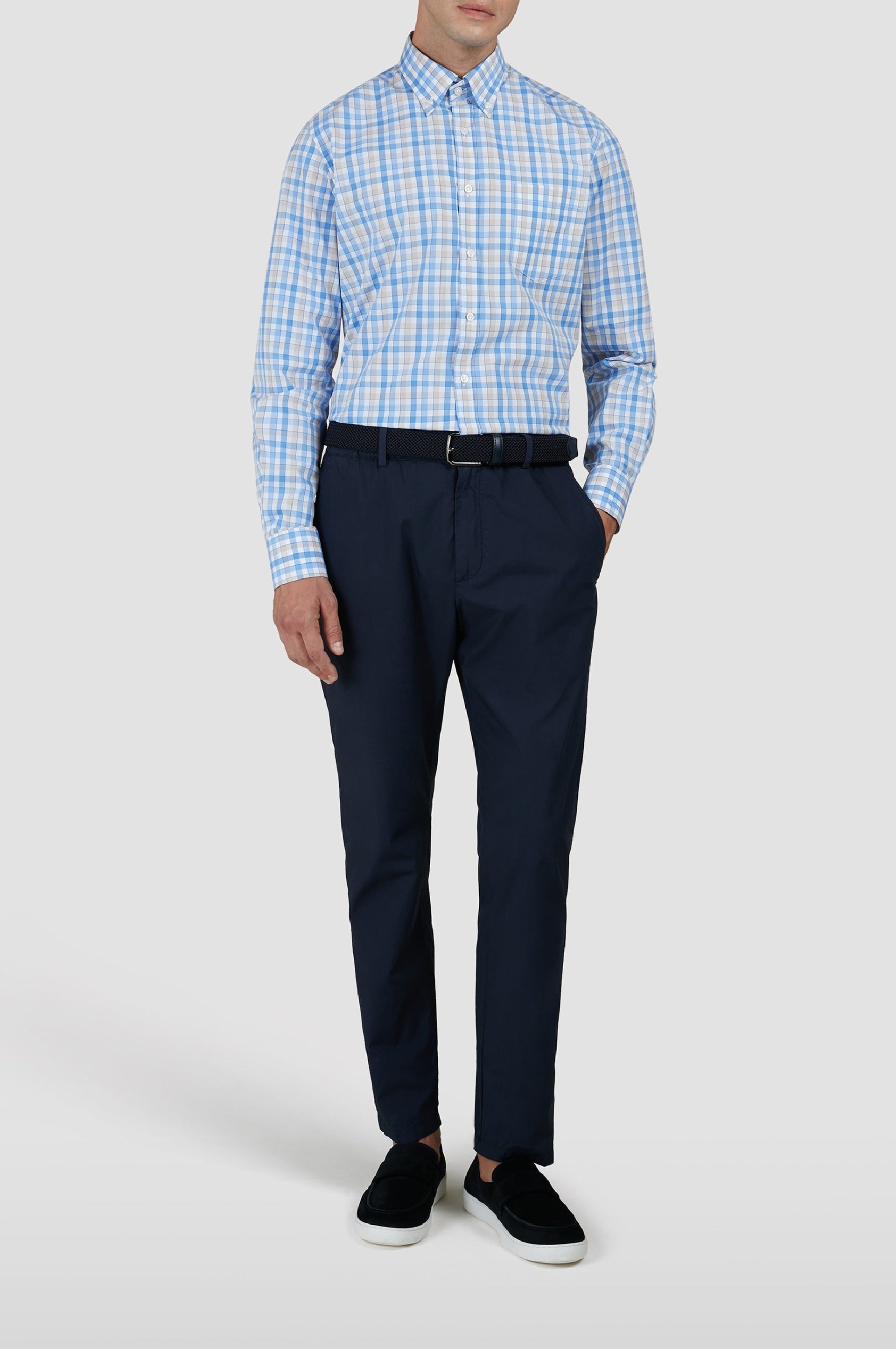 Chemise à carreaux et manches longues - Tartan Blanc & Bleu clair