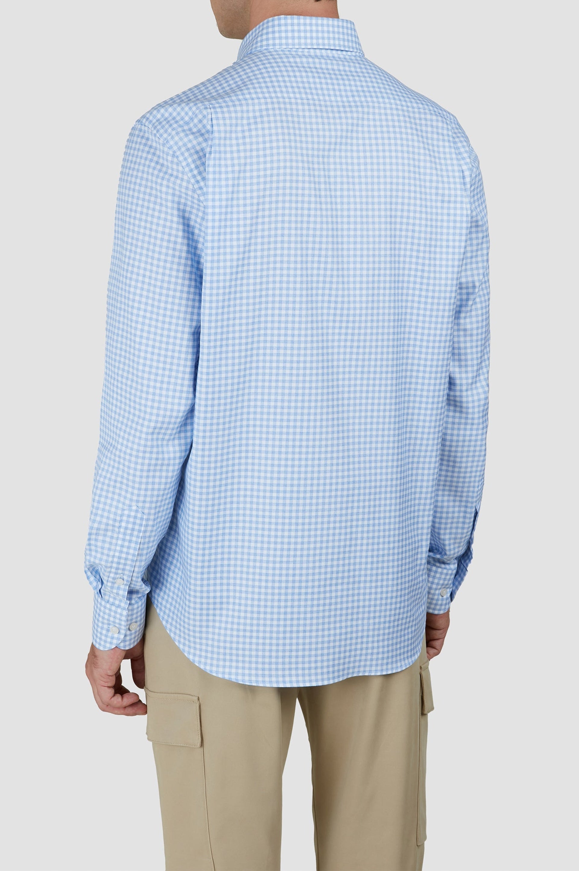 Chemise à carreaux et manches longues - Blanc & Bleu clair