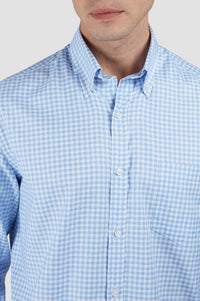 Chemise à carreaux et manches longues - Blanc & Bleu clair