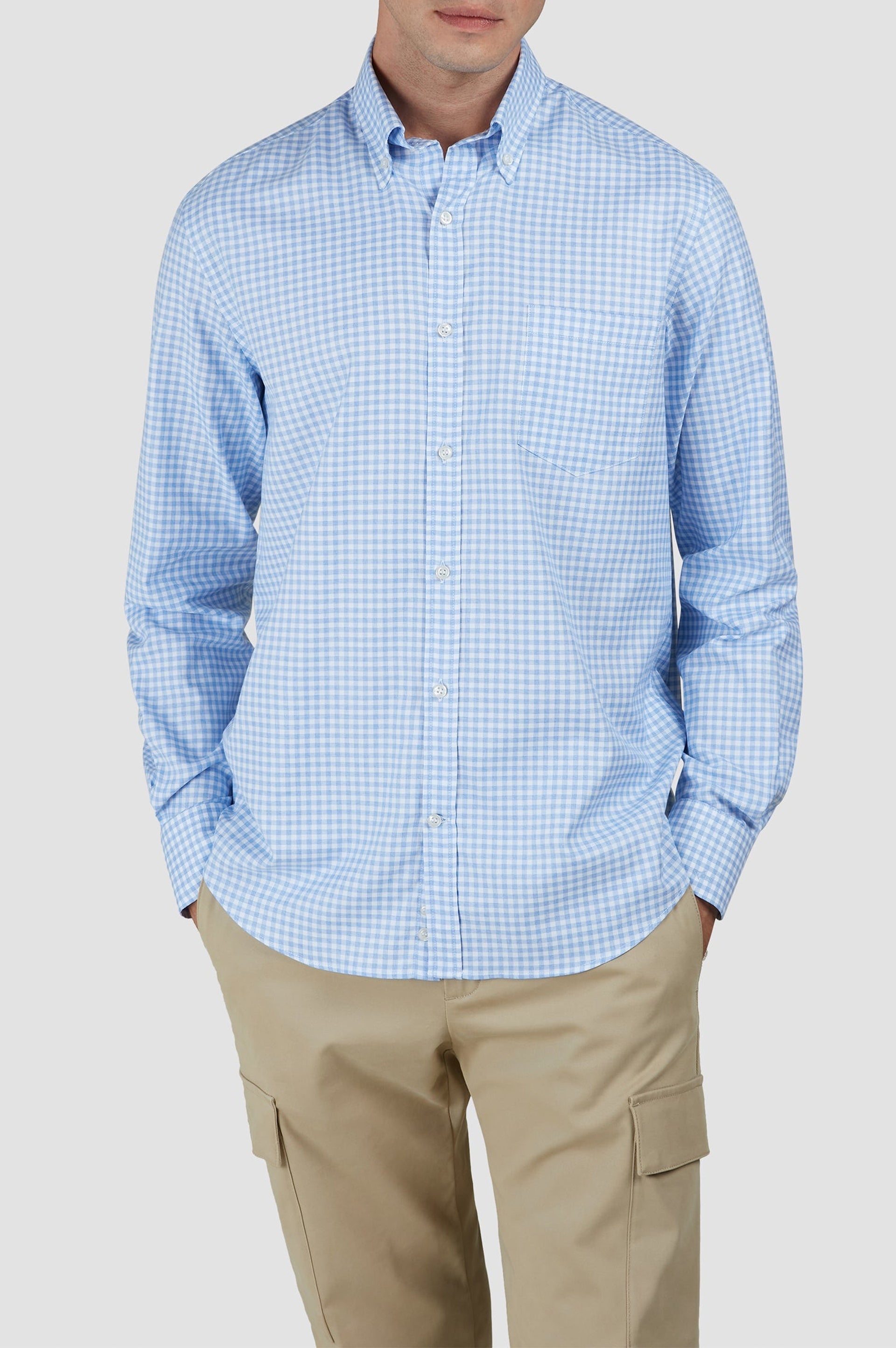 Chemise à carreaux et manches longues - Blanc & Bleu clair