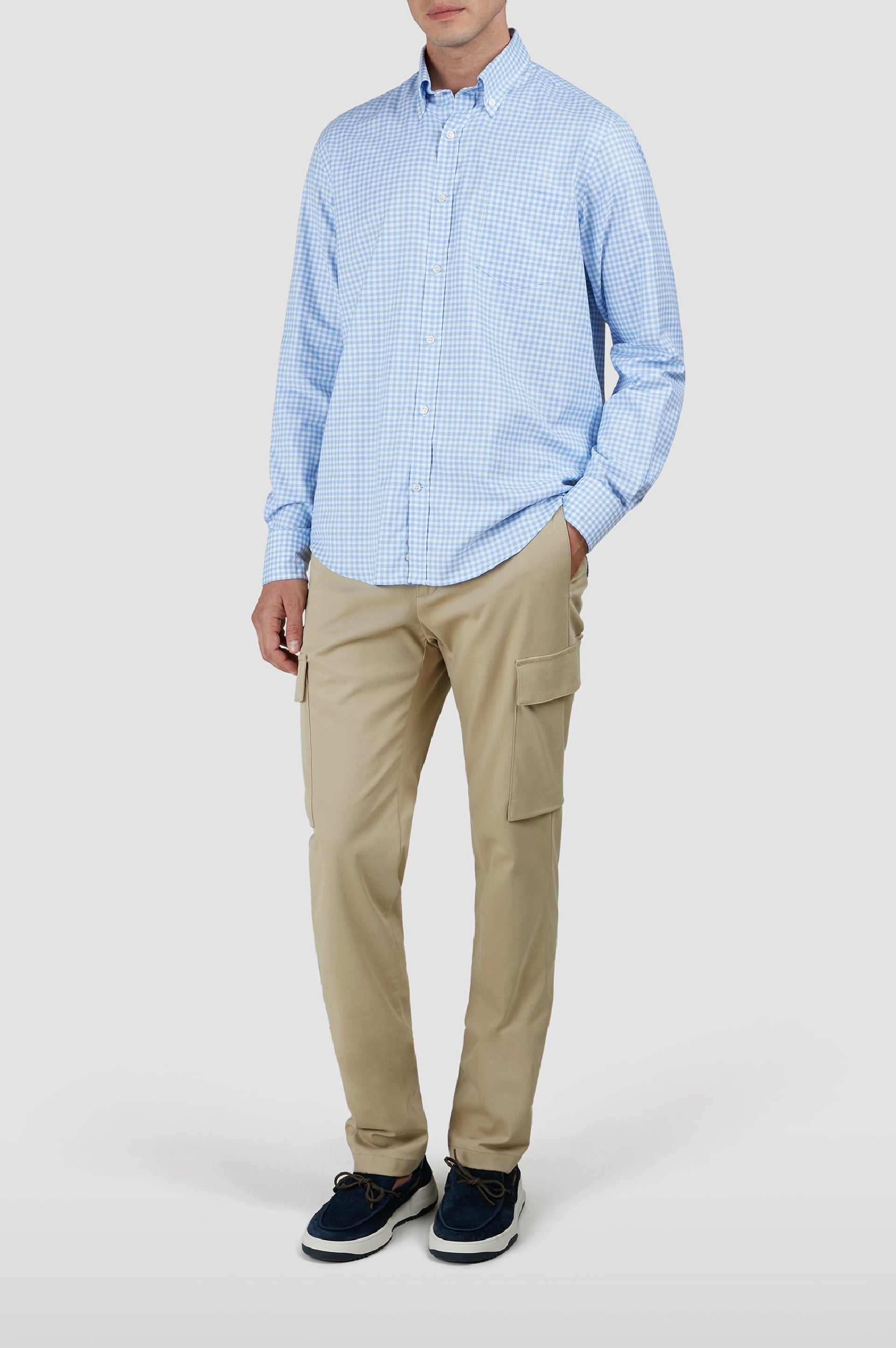 Chemise à carreaux et manches longues - Blanc & Bleu clair