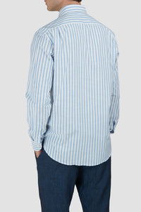 Chemise à rayures et manches longues - Blanc & Bleu clair