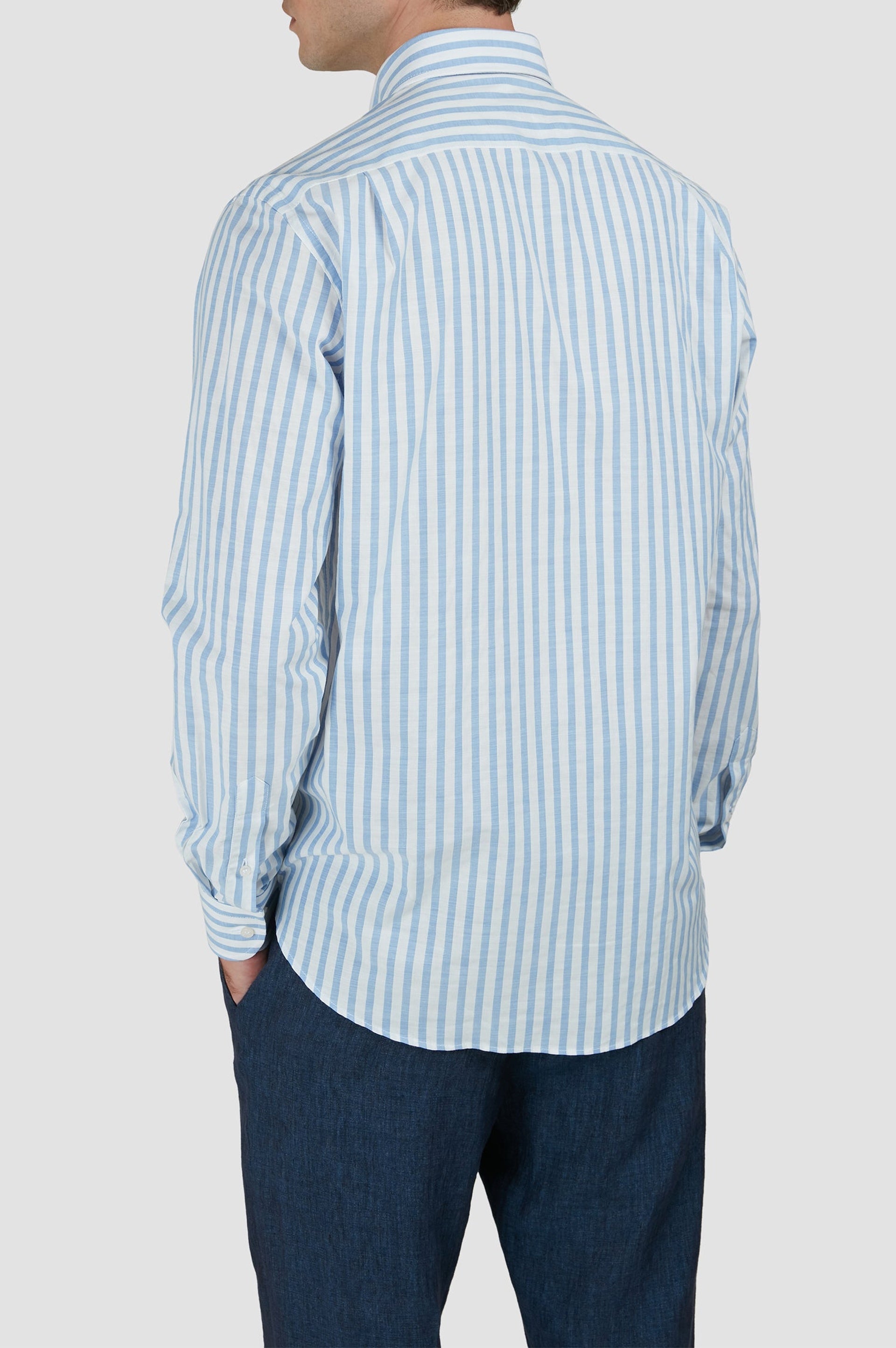 Chemise à rayures et manches longues - Blanc & Bleu clair