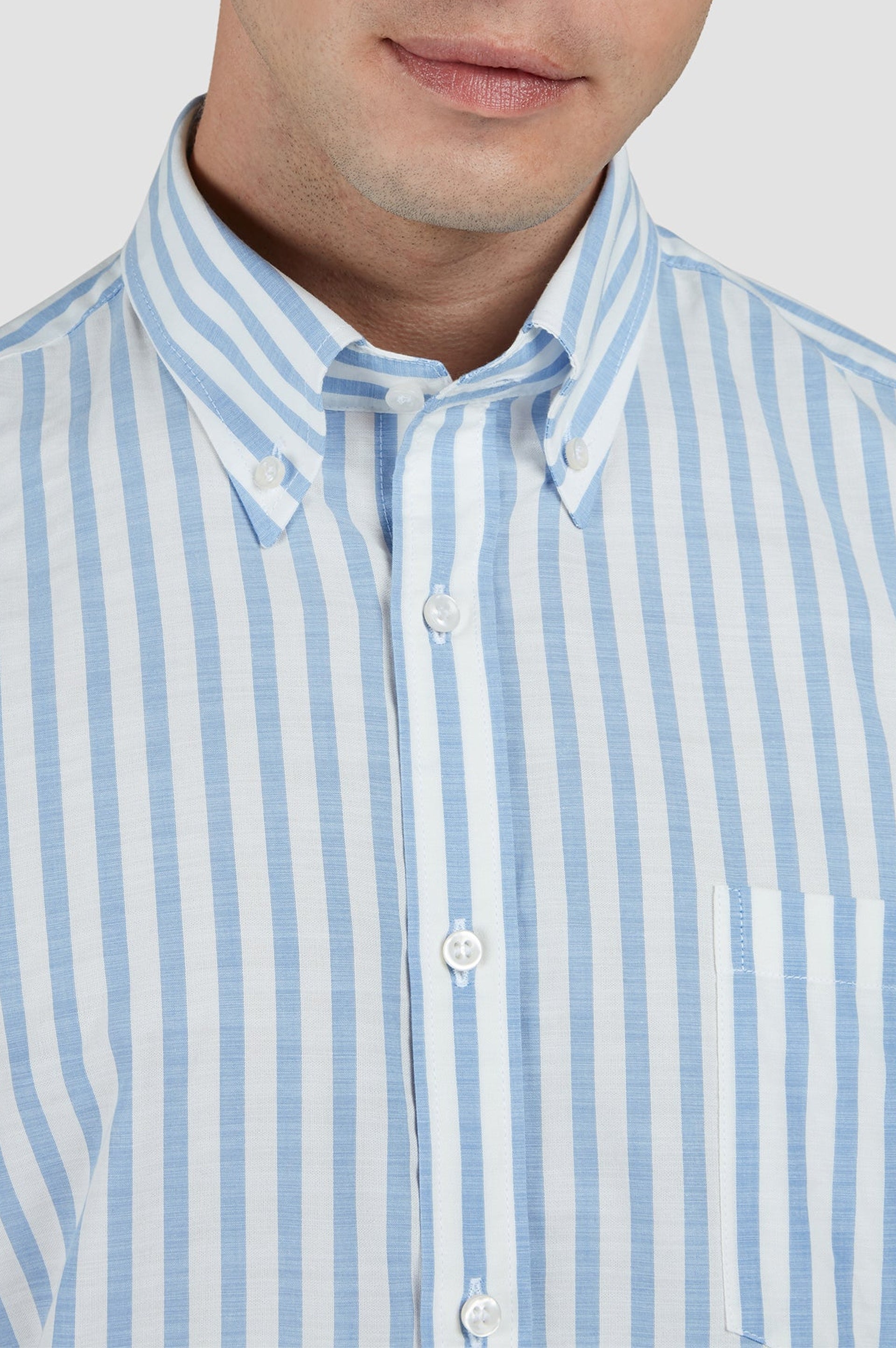 Chemise à rayures et manches longues - Blanc & Bleu clair