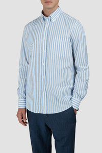 Chemise à rayures et manches longues - Blanc & Bleu clair