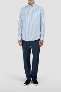 Chemise à rayures et manches longues - Blanc & Bleu clair