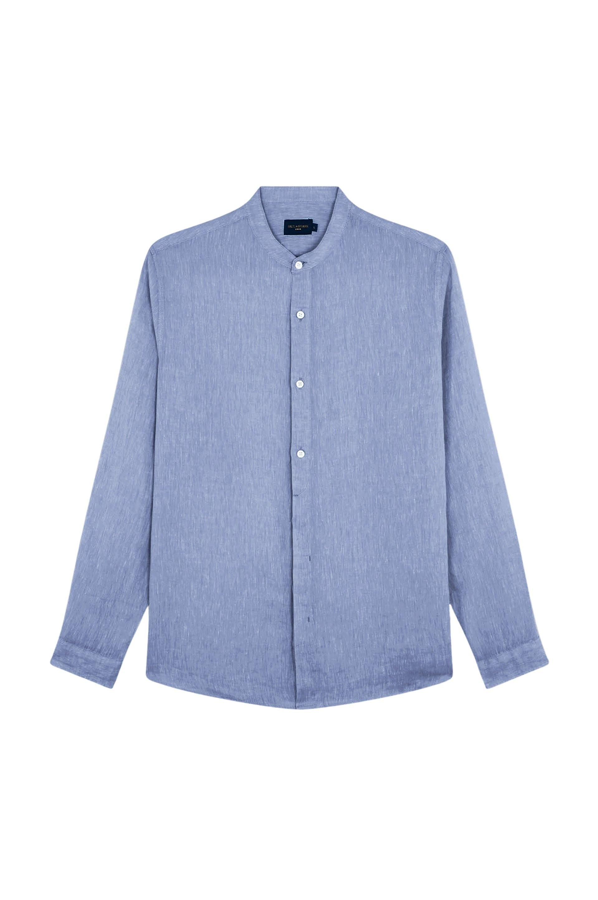 Chemise à col mao en lin - Blu Dama