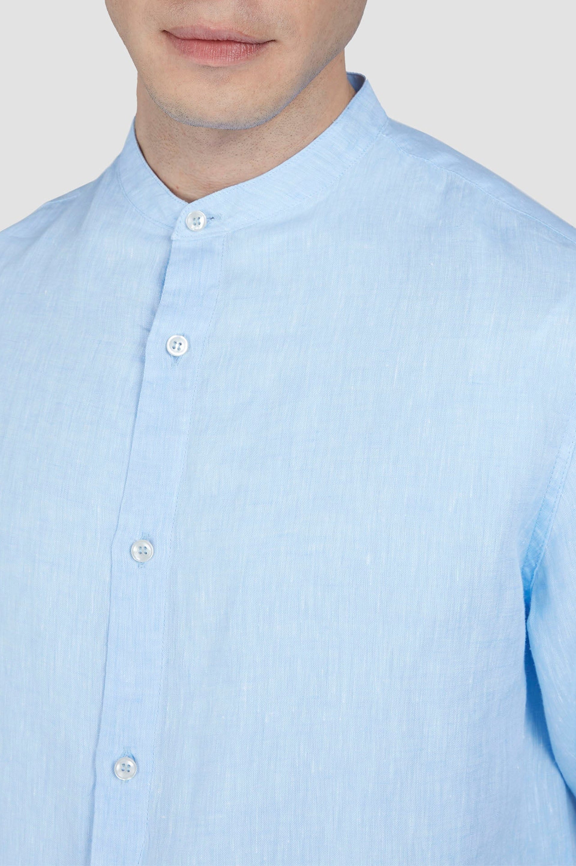 Linen Mao-collar shirt - Light blue