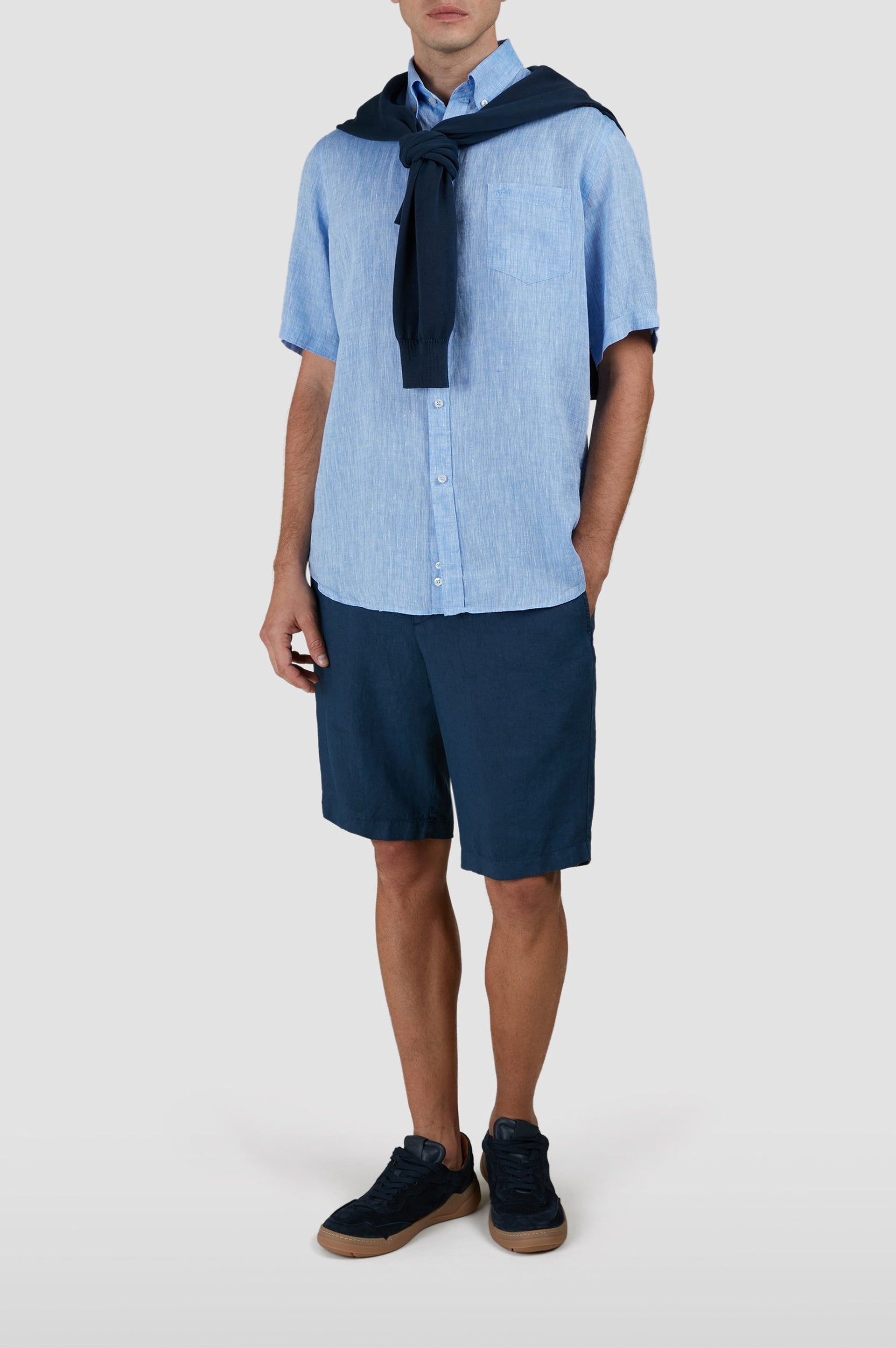 Bermuda Riviera en lin - Bleu damier