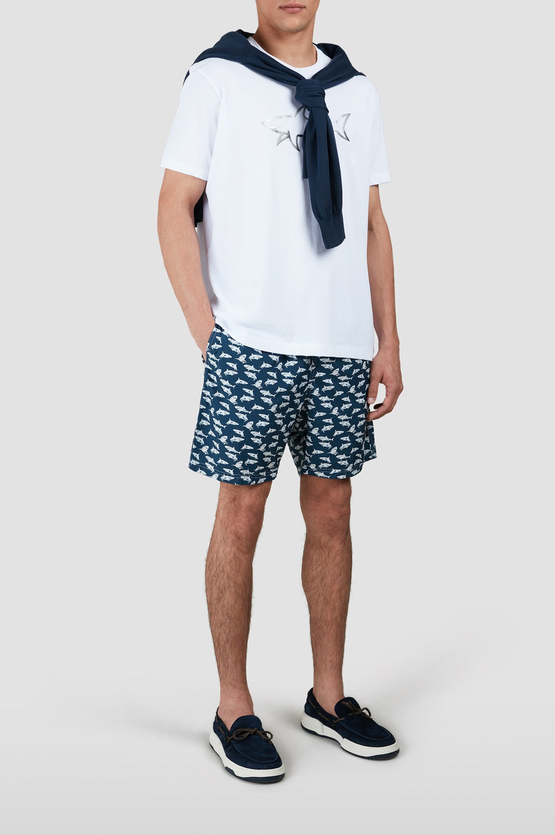 Short de bain à imprimé - Bleu des requins blancs