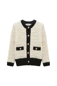 Delightful Sparkle wool cardigan - Cream with Black Trim