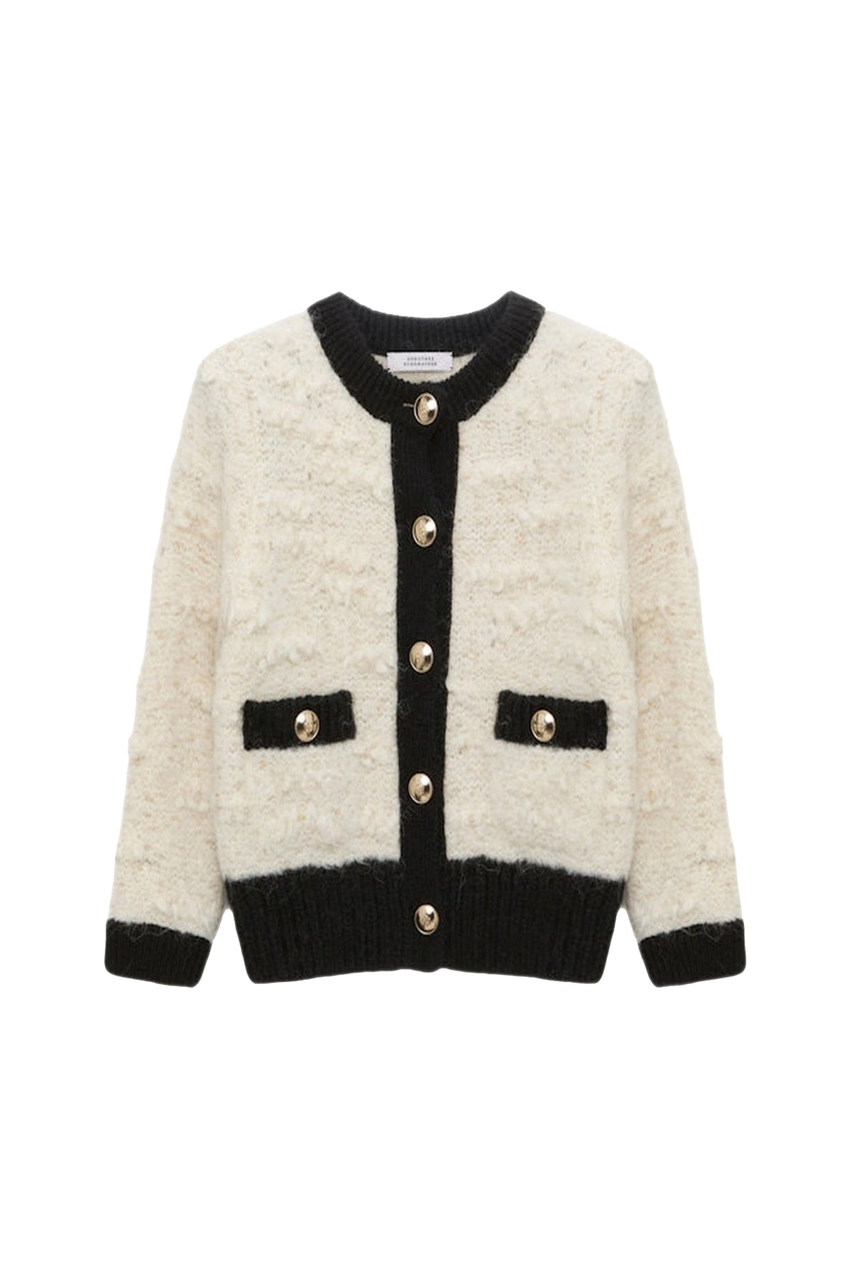 Delightful Sparkle wool cardigan - Cream with Black Trim