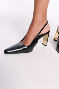 pure black // SUBTLE SHINE slingback pump