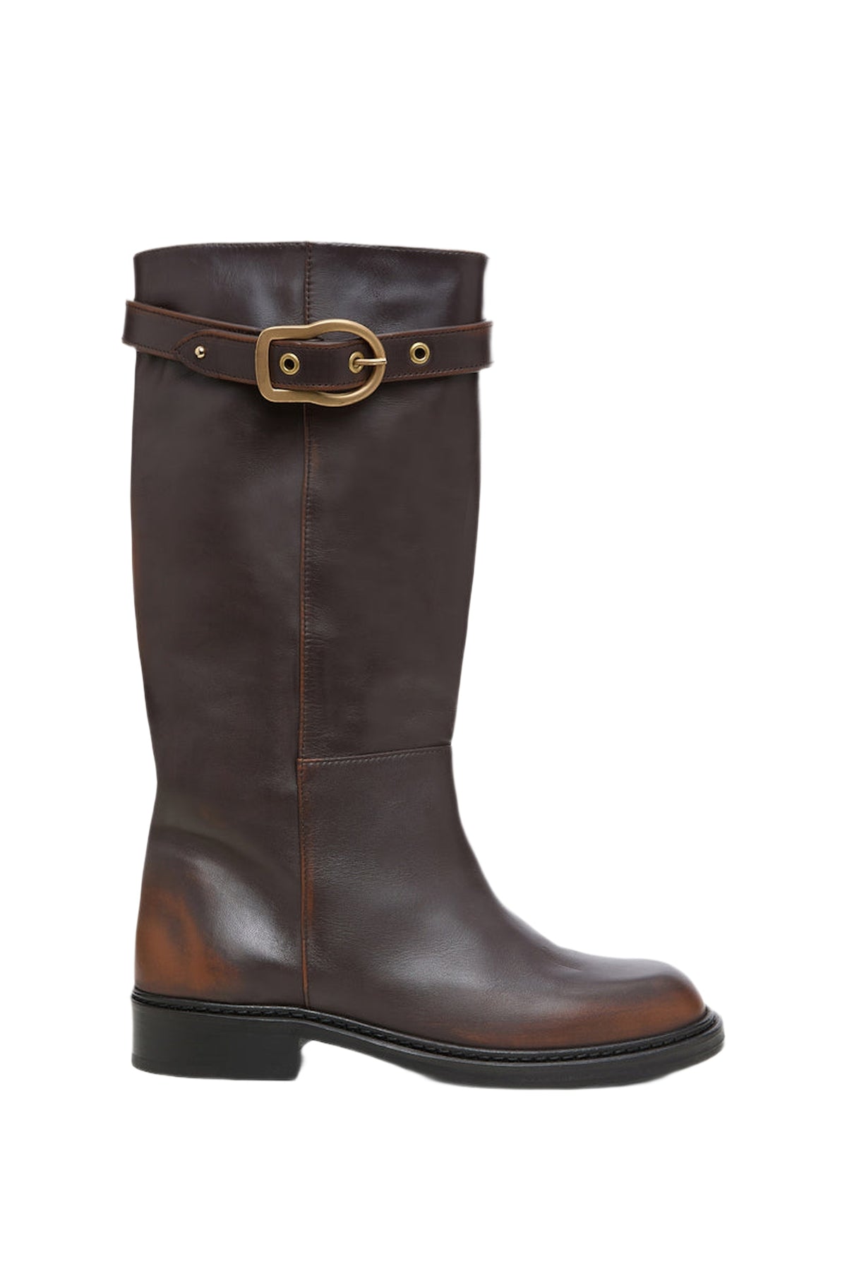 Essence Vintage leather knee-high boots - Chocolate & Black