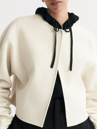 Jacket with embellished sleeves in a wool and cashmere blend - White