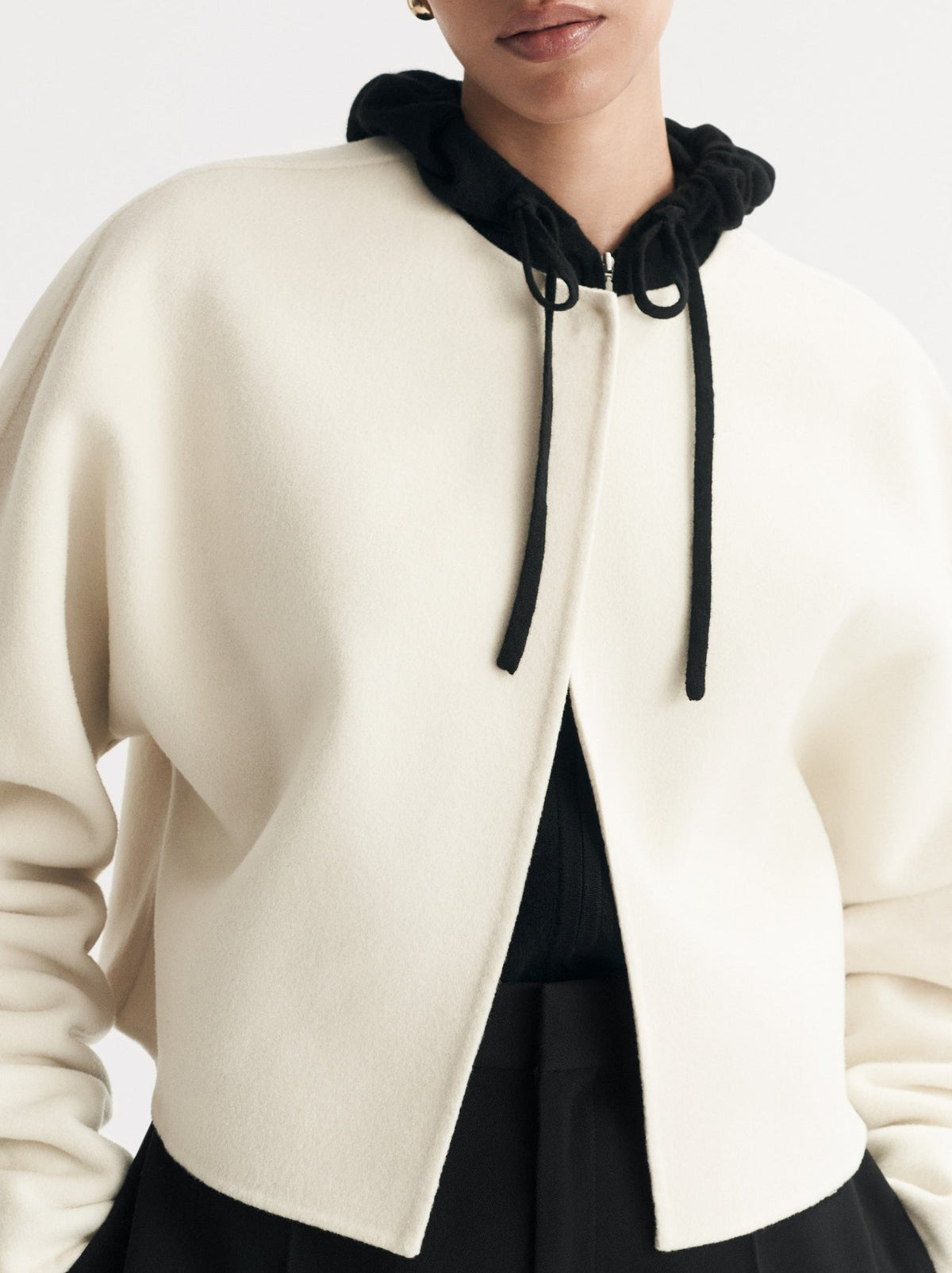 Jacket with embellished sleeves in a wool and cashmere blend - White