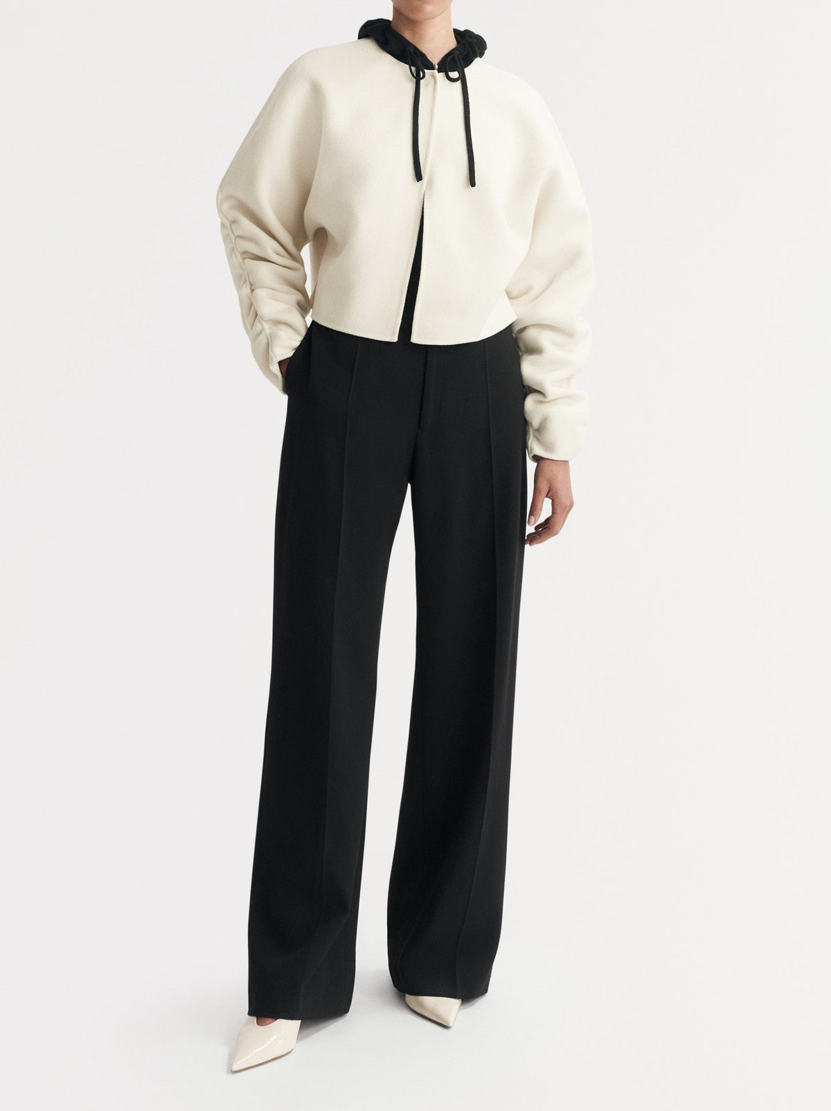 Jacket with embellished sleeves in a wool and cashmere blend - White