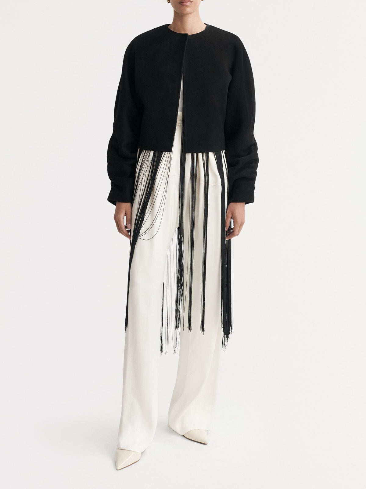 Jacket with intricate sleeves in a wool and cashmere blend - Black