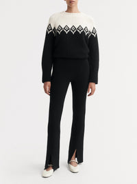 Pantalon fendu en laine et cachemire mélangé - Noir