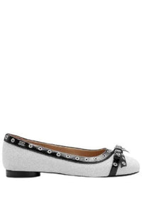 Ballerines pailletées à nœud et œillets en cuir - Silver