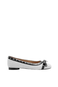 Ballerines pailletées à nœud et œillets en cuir - Silver