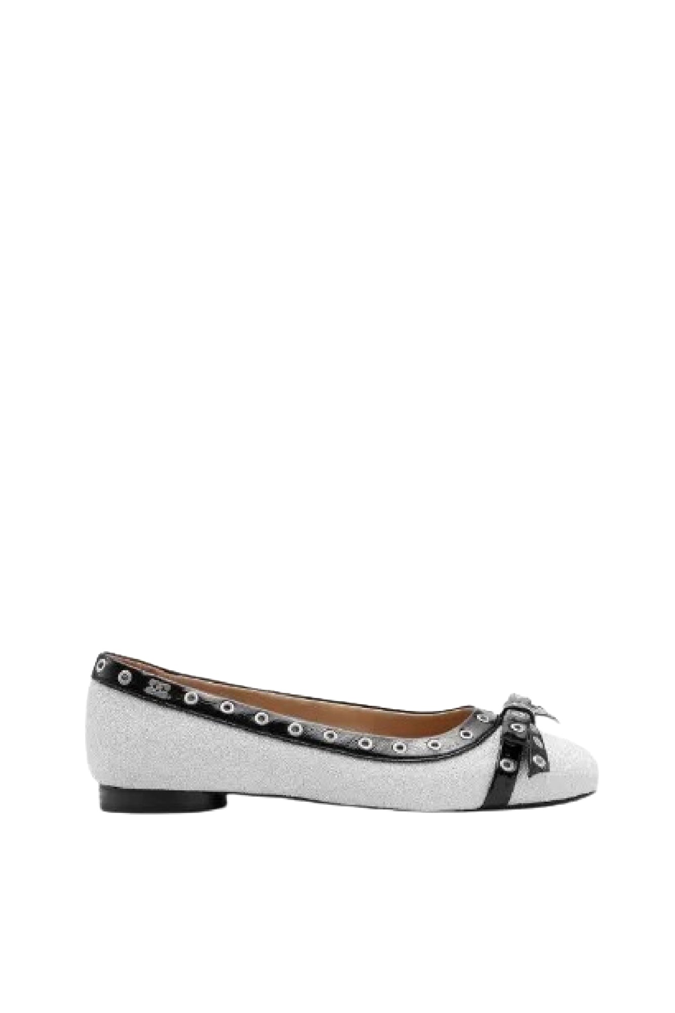 Ballerines pailletées à nœud et œillets en cuir - Silver