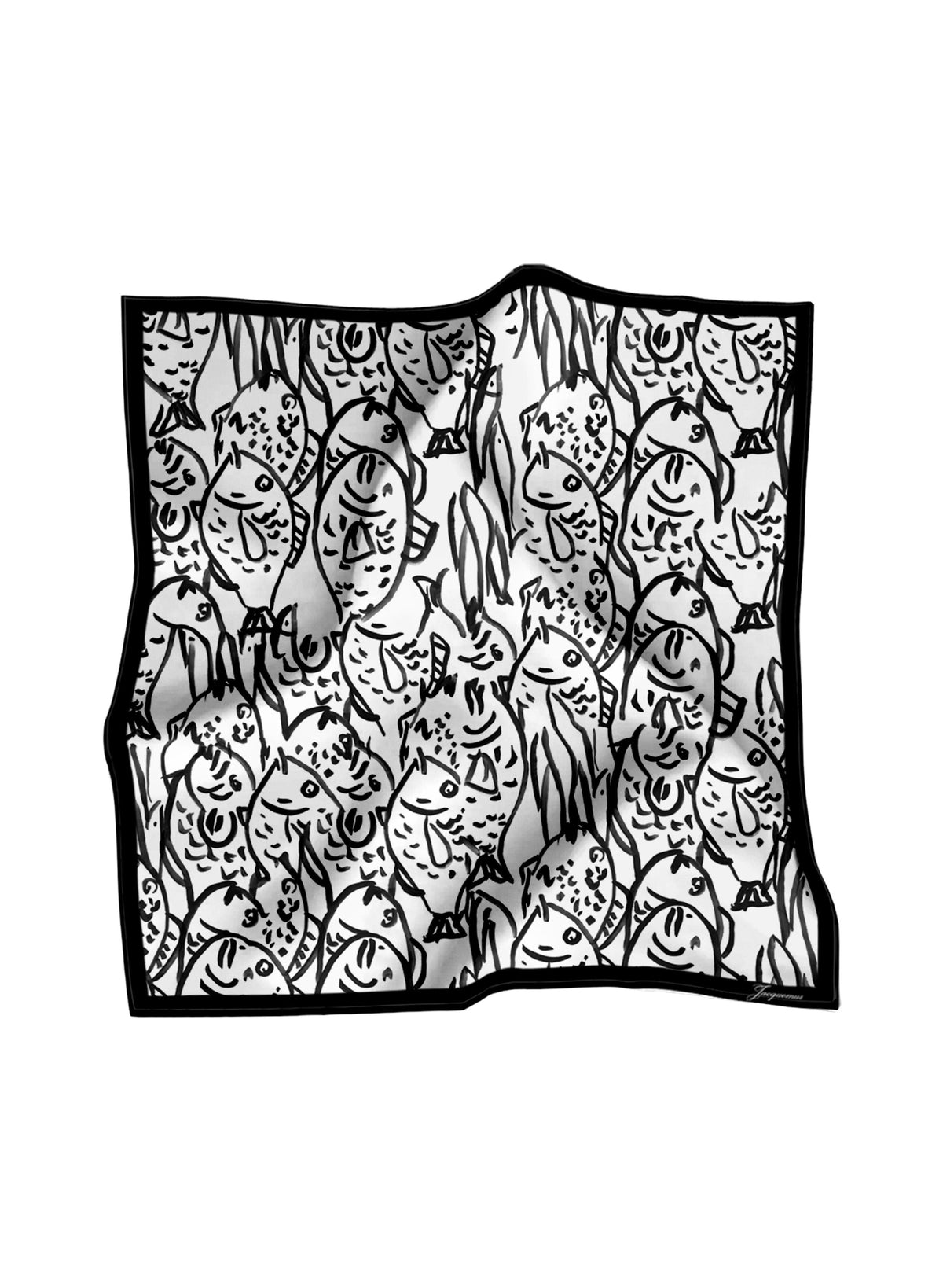 Foulard Poisson en soie - Fish Black & White