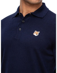 Long-sleeved polo shirt with wool crest - Navy
