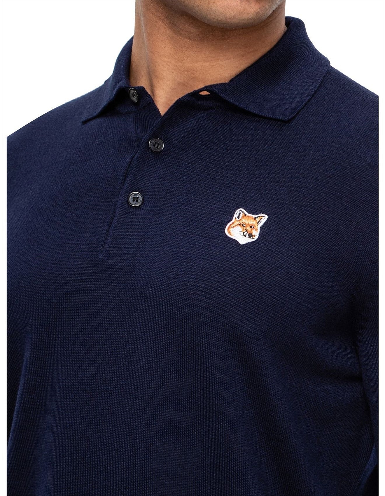 Long-sleeved polo shirt with wool crest - Navy