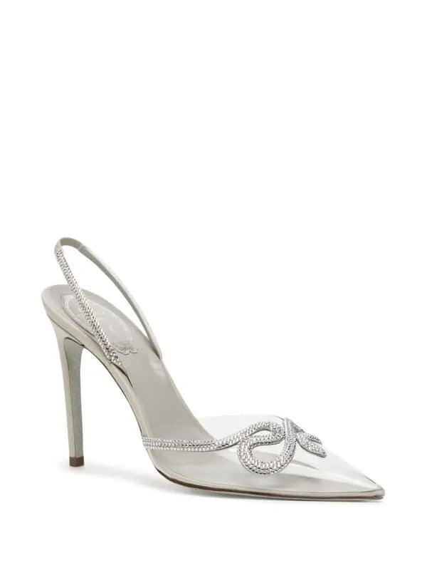 Slingbacks Olivia 105 à strass en satin - Avorio & Silver