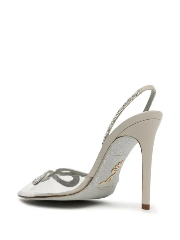 Slingbacks Olivia 105 à strass en satin - Avorio & Silver