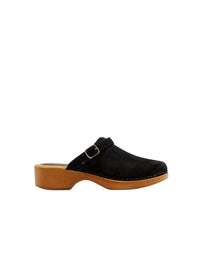 Classic 70's 50's leather clogs - Black Suede