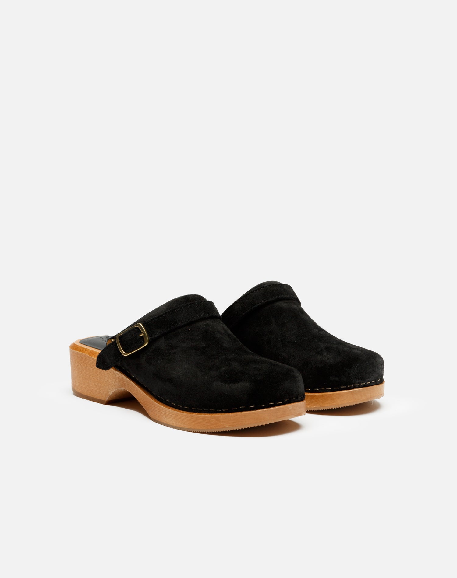 Classic 70's 50's leather clogs - Black Suede