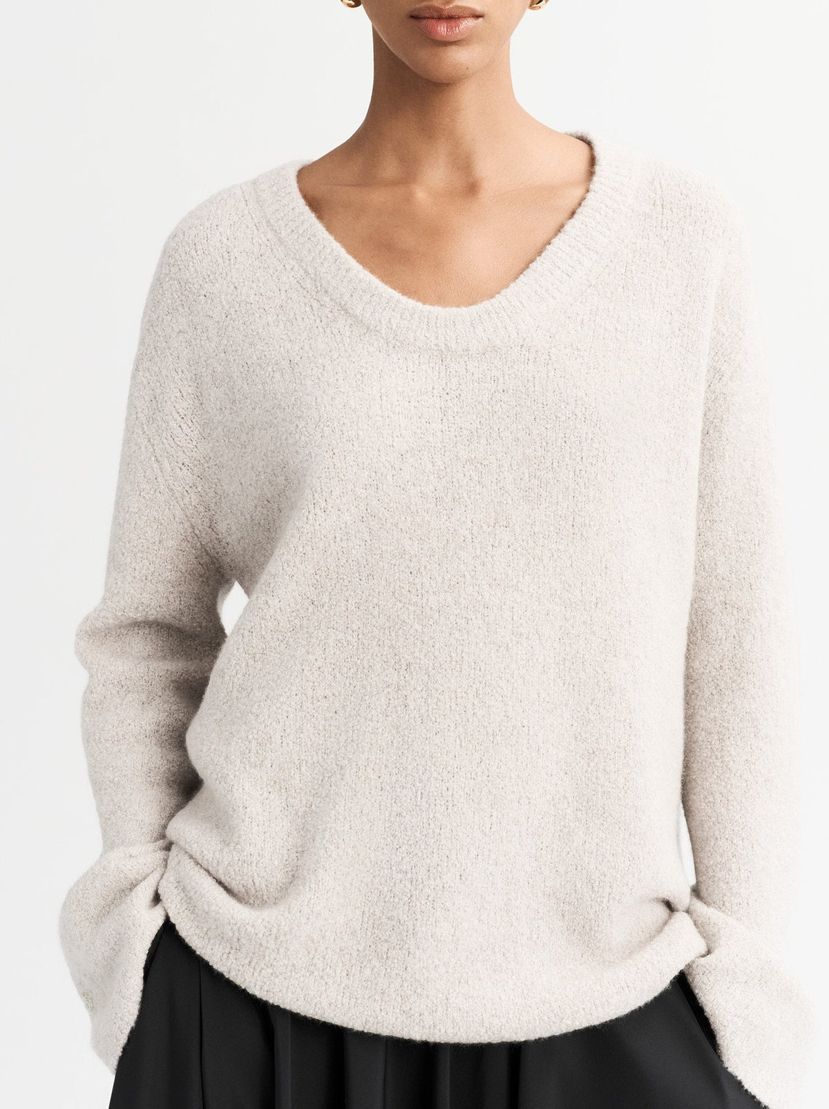 Pull col rond bouclé en cachemire - Beige