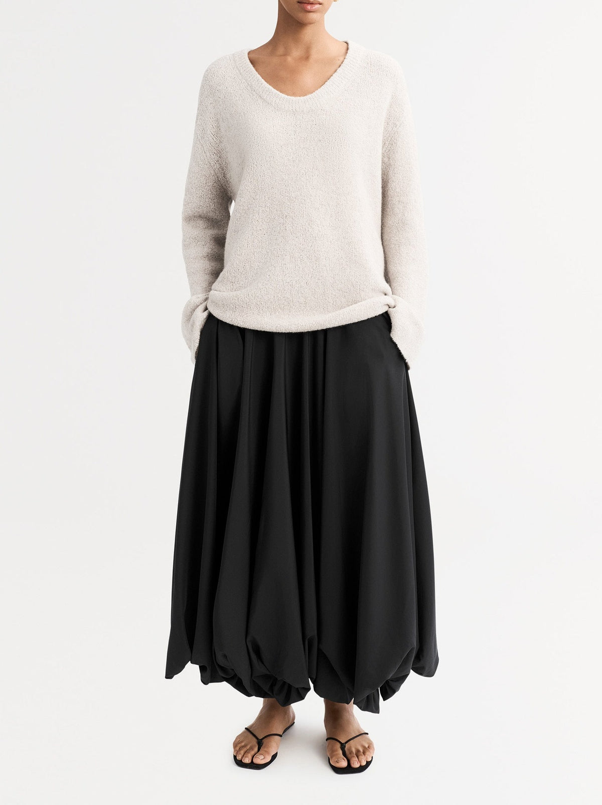 Pull col rond bouclé en cachemire - Beige