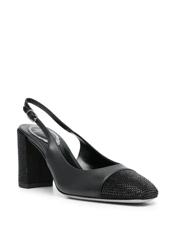 Slingbacks Kristen 80 à strass en cuir - Noir