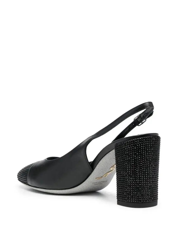 Slingbacks Kristen 80 à strass en cuir - Noir