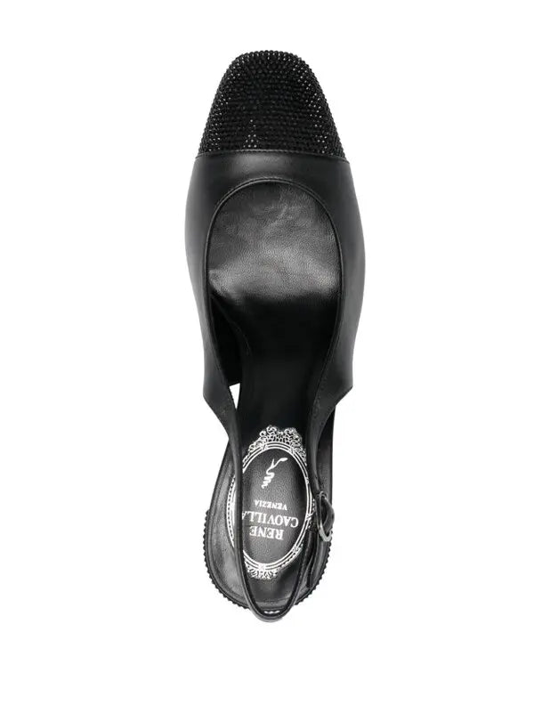 Slingbacks Kristen 80 à strass en cuir - Noir